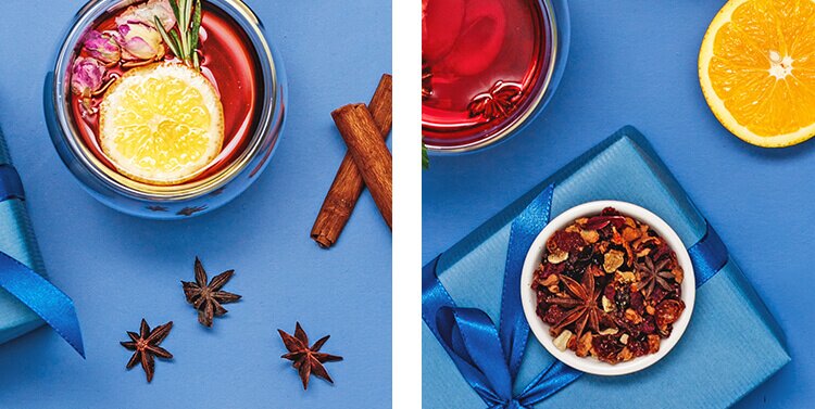 Bio-Blatttee, Zimtstangen, Sternanis und Orange